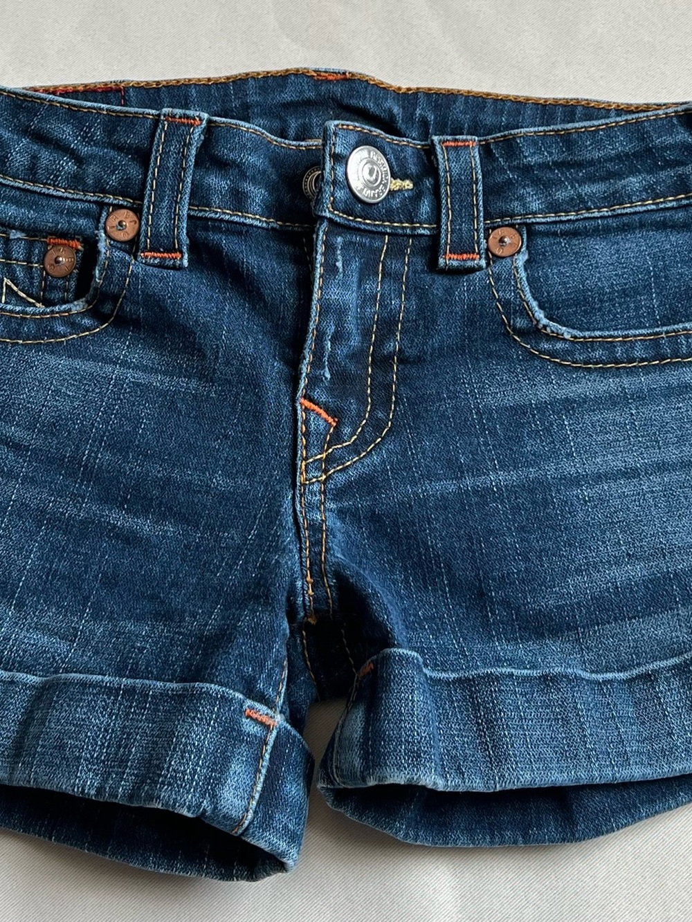 True Religion Women's Dark Blue Cuffed Denim Shorts
